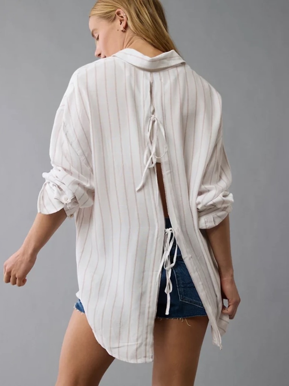 NWT AE Long-Sleeve Tie Back Button-Up Shirt